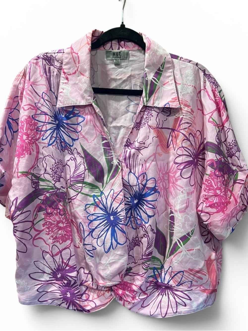 KUT from the Kloth Pink Floral Print Top with Purple Accents